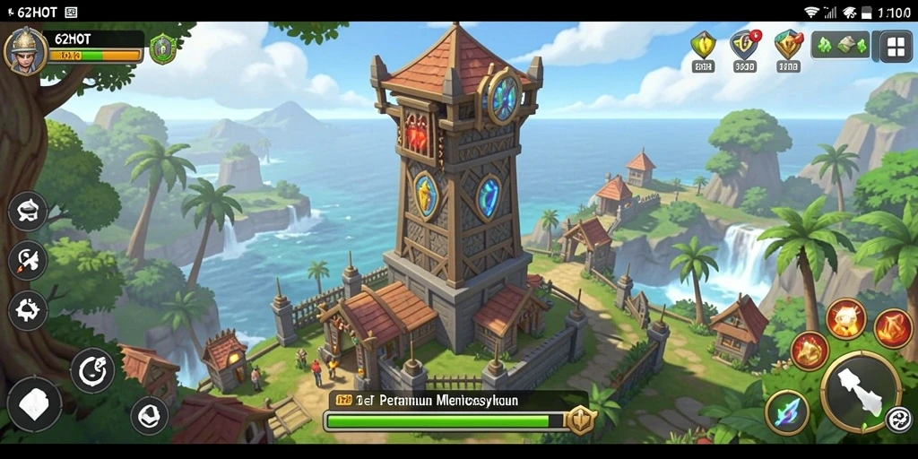Screenshot utama 62HOT menampilkan aksi intens dalam pertahanan menara.