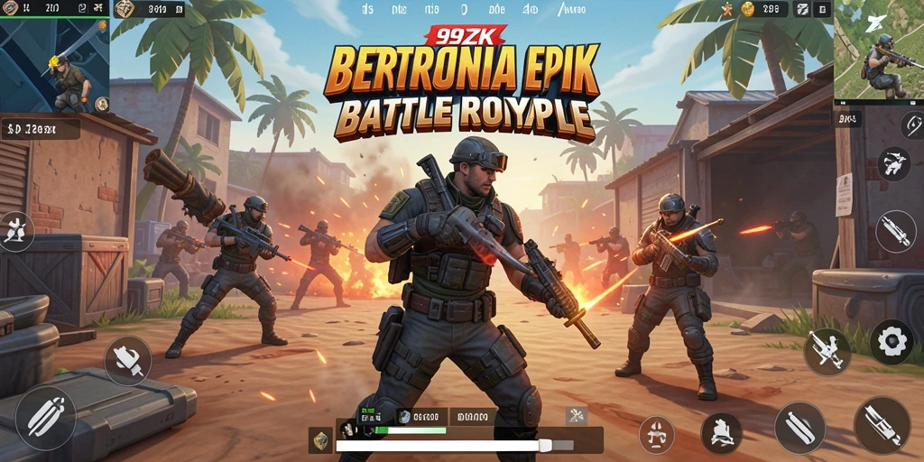 Screenshot utama 99ZK menampilkan pertarungan intens dalam mode Battle Royale.