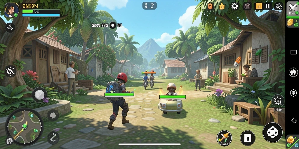 Screenshot gameplay 9N9N yang menampilkan aktivitas simulasi kehidupan.