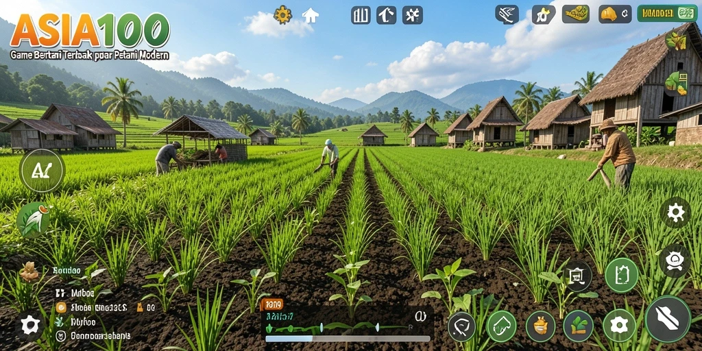 Tampilan gameplay ASIA100 yang menarik dengan ladang berwarna-warni.