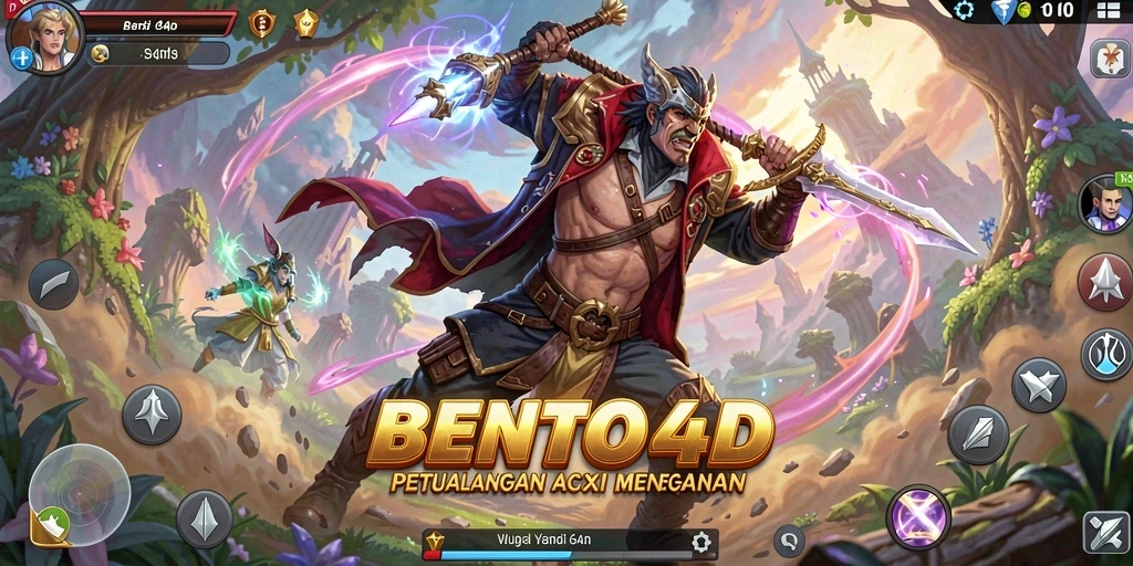 Tangkapan layar BENTO4D menampilkan aksi pertempuran epik di dunia fantasi.