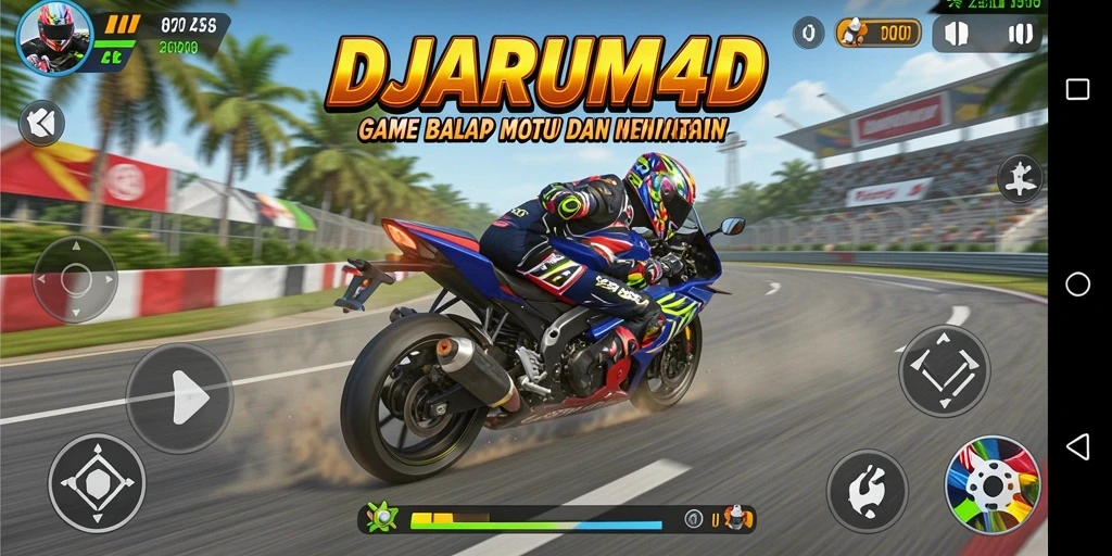 Tampilan seru dari gameplay balap motor DJARUM4D yang mendebarkan.