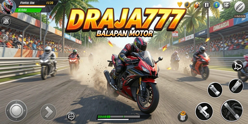 Gameplay DRAJA777 menampilkan balapan motor yang seru dan mendebarkan.