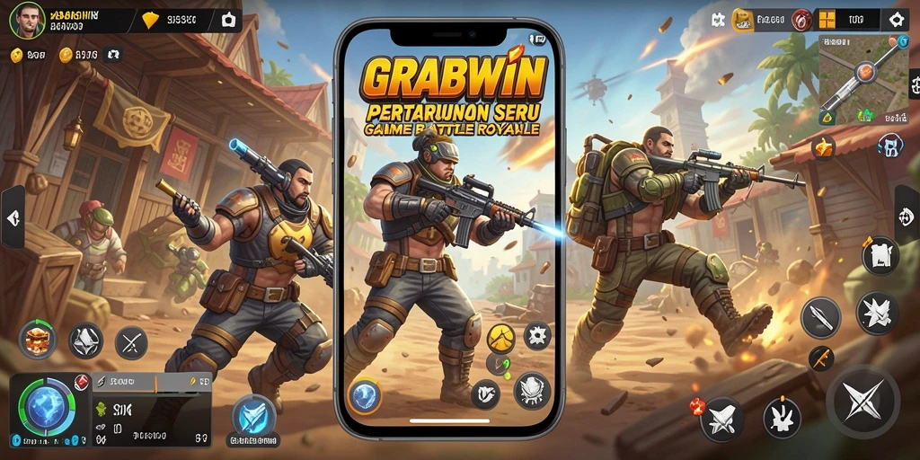 Tangkapan layar gameplay GRABWIN yang menampilkan pertarungan Battle Royale yang seru.