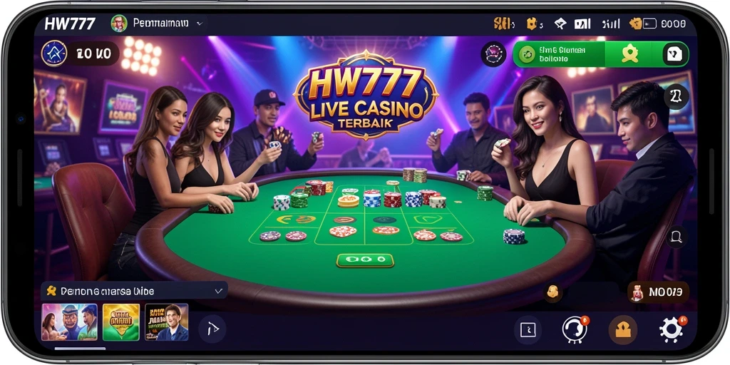 Tampilan gameplay HW777 yang menarik dengan dealer langsung.