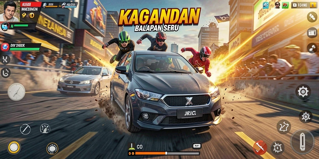 Tampilan awal game KAGANDAN menampilkan balapan yang mendebarkan.