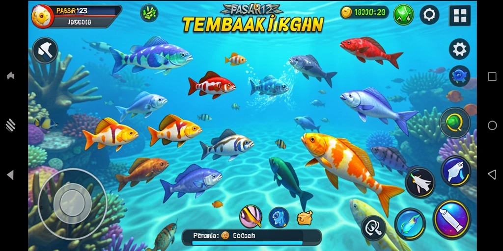 Gameplay menembak ikan yang penuh warna dan seru.