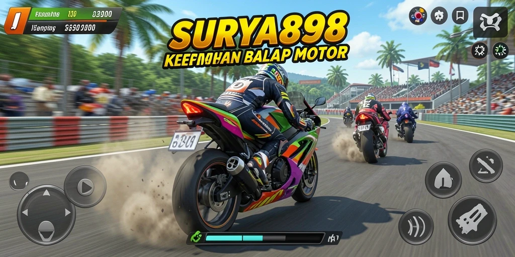 Tampilan gameplay seru dengan motor balap cepat.
