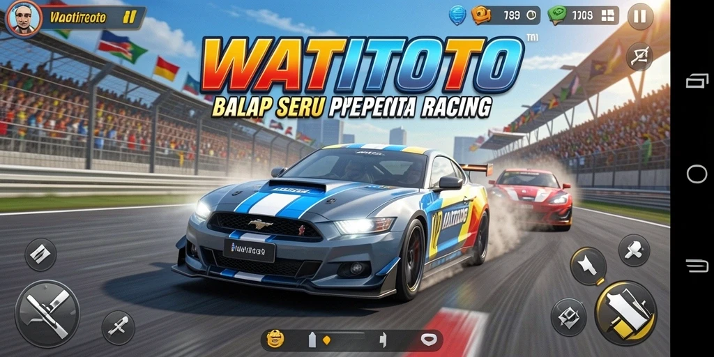 Screenshot gameplay WATITOTO yang menunjukkan momen balapan seru.